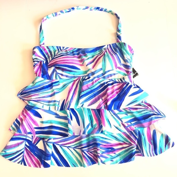 Island Escape Tiered Swim Top Ruffles Bandini Swimsuit Women’s Size 8 NEW - Picture 1 of 8